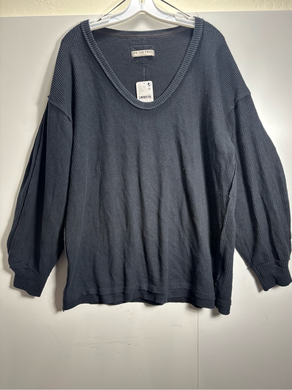 Free People black V-Neck Waffle Knit Sweater